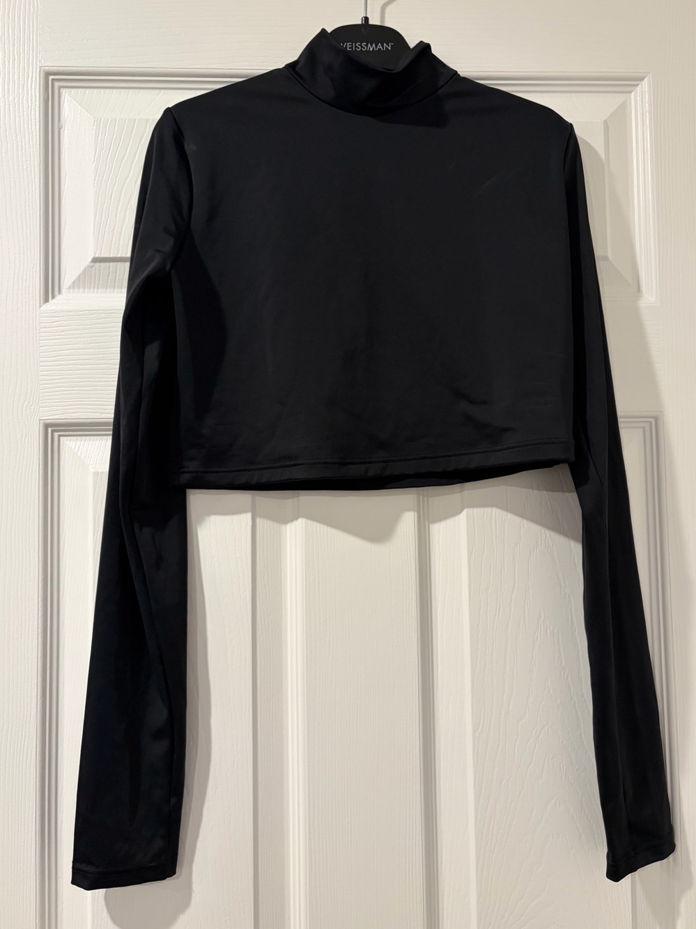 Weissman Black Cropped Long-Sleeve Mock Neck Top